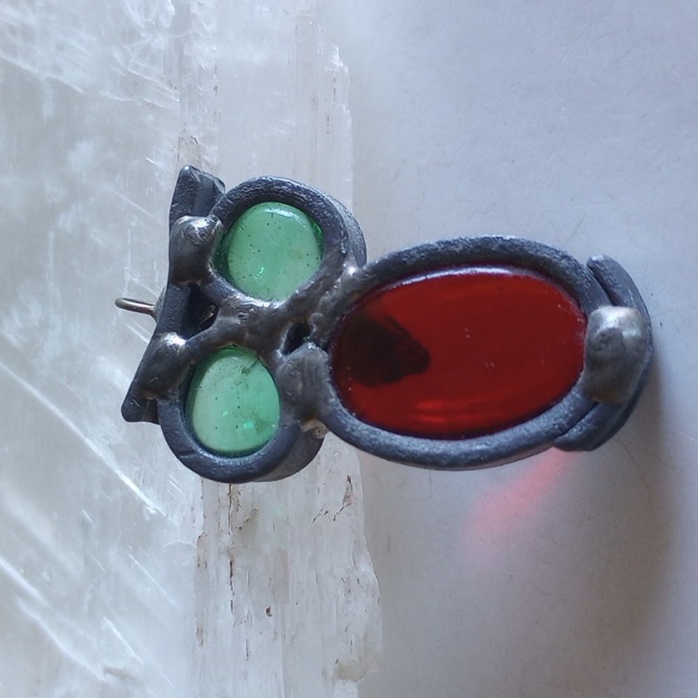 OWL PENDANT RED & GREEN BLOWN GLASS HAND MADE BY ARTIST - Picture 3 of 4